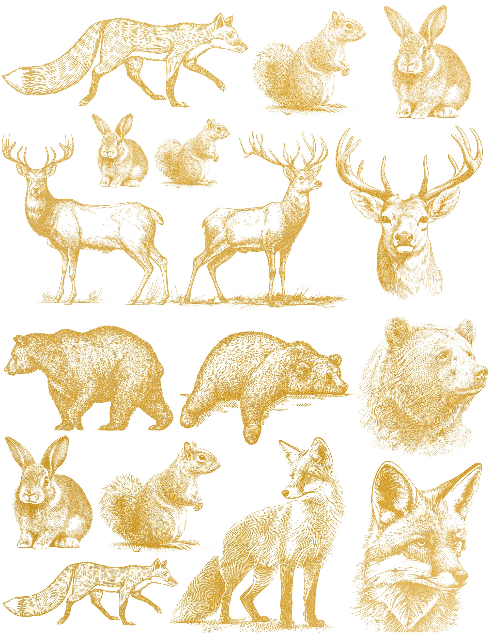 Gold Overglaze Decal - Forest animal 8.5 x 11 Inch