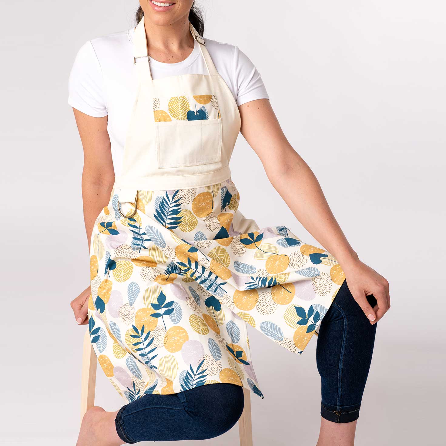 Split leg Pottery Apron - Pastel Leaf