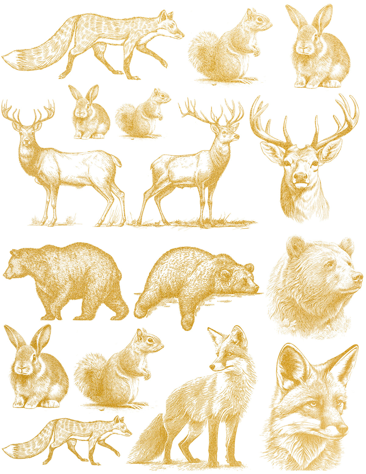 Gold Overglaze Decal - Woodland animal 8.5 x 11 Inch