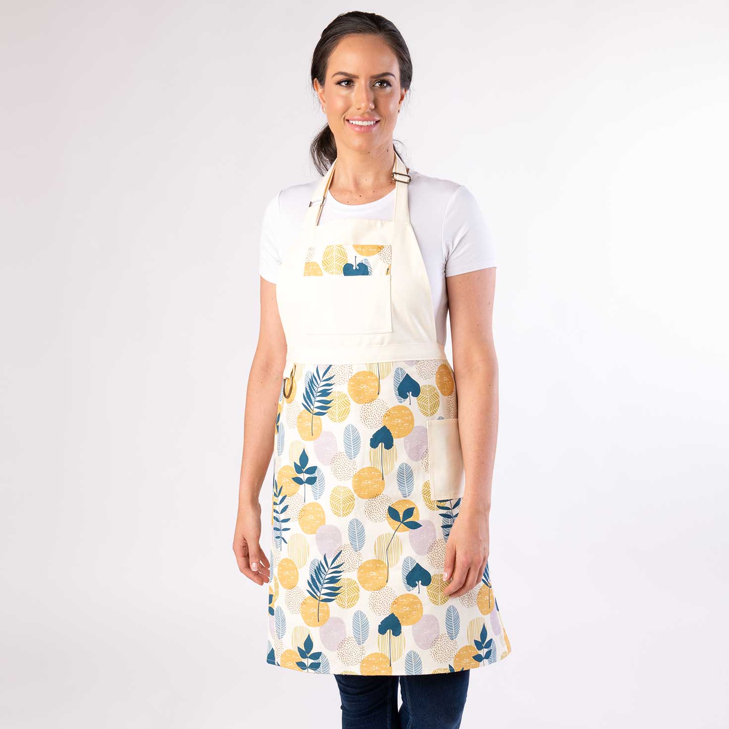 Split leg Pottery Apron - Pastel Leaf
