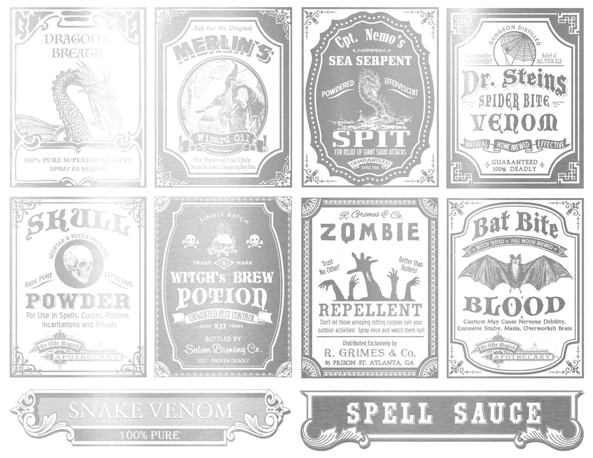 Gold Overglaze Decal - Potion Label 8.5 x 11 Inch