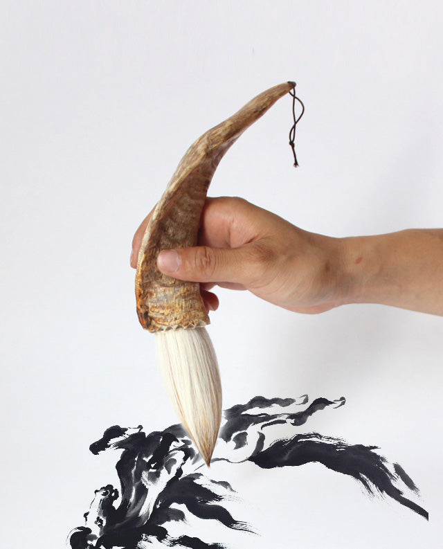 Buffalo horn with baby goat hair