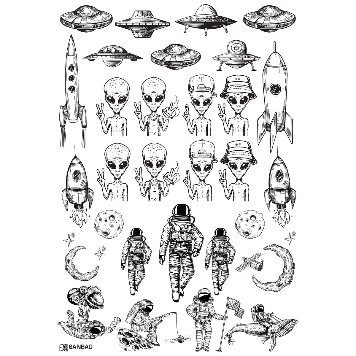 Underglaze Transfer -  Space man &amp; Alien